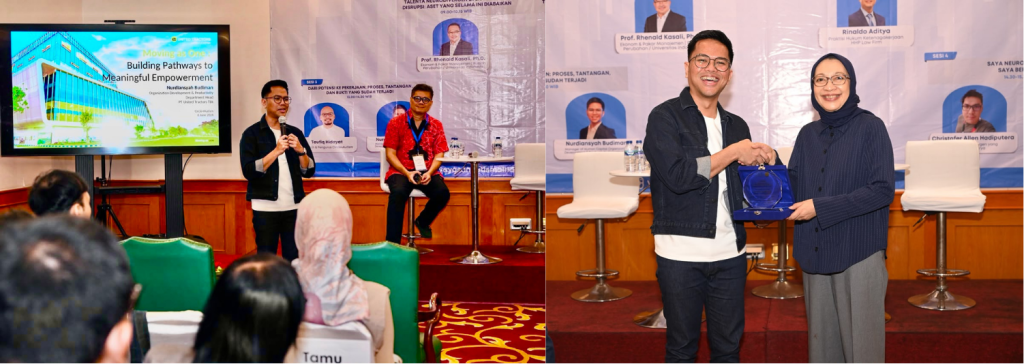 Pemaparan materi terkait implementasi program harmonika oleh Organization Development & Productivity Department Head UT, Nurdiansyah Budiman, pada acara talkshow yang diselenggarakan oleh Circle4Autism di Jakarta.